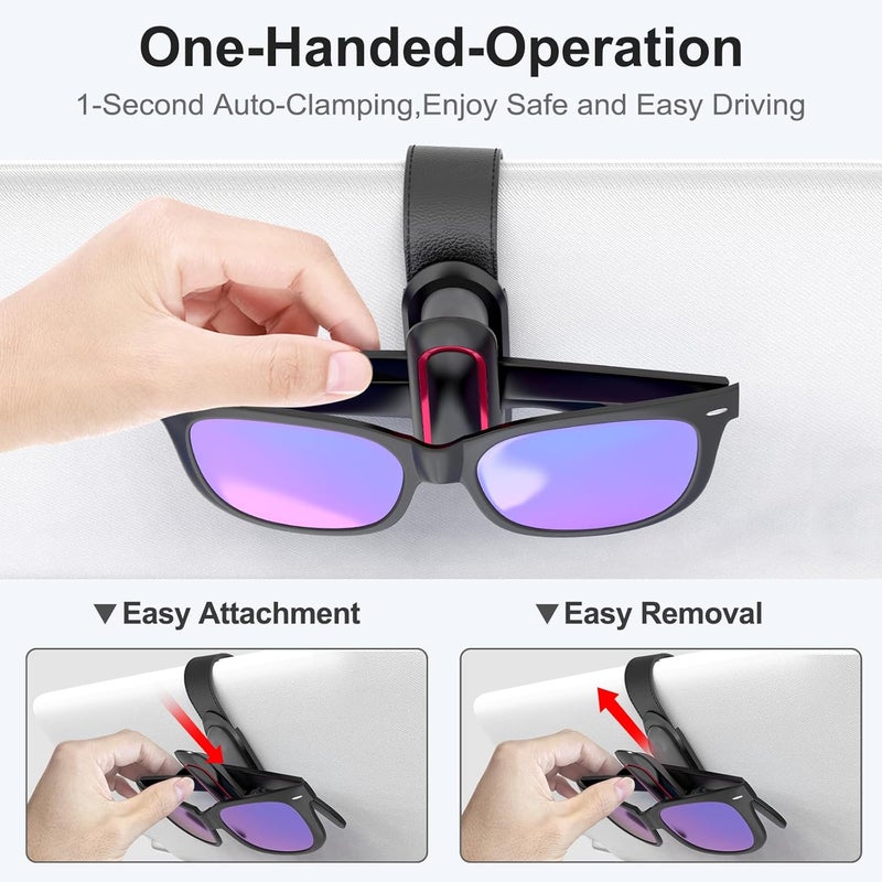 Veharvim Sunglass Holder for Car (One-Handed-Operation, Gentle & Secure Hold, Silicone Padded, Universal Fit, Metal Clip) Visor Sunglass Holder Clip,Visor Sunglass Car (Black & Red, 2 Pack) - Image 2